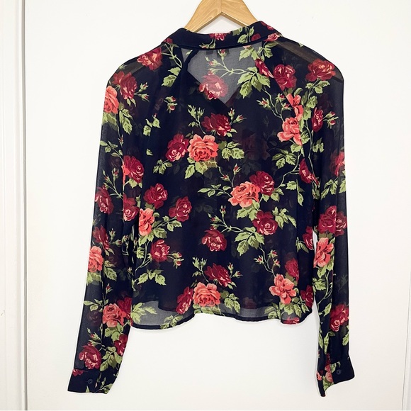 Floral Sheer Button Down Blouse - Picture 4 of 6